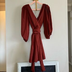 Banana Republic Red Wrap Dress with Bishop Sleeves